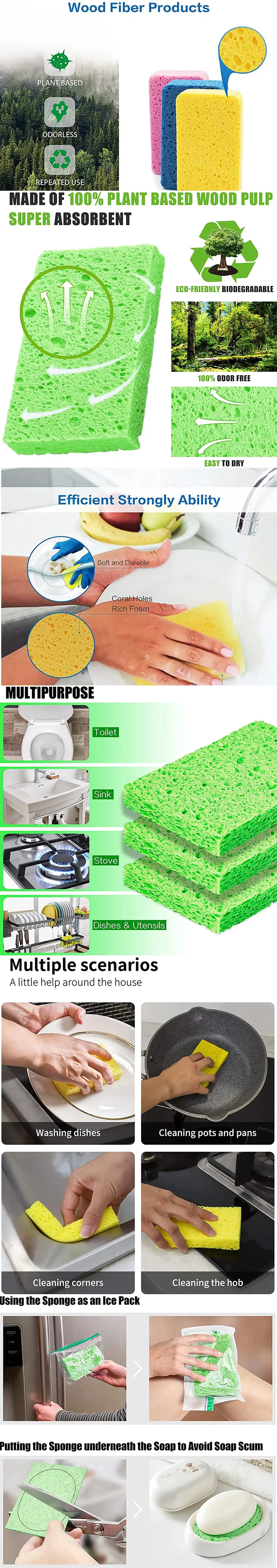 Multi-Color Round Compressed Kitchen Cleaning Cellulose Sponge