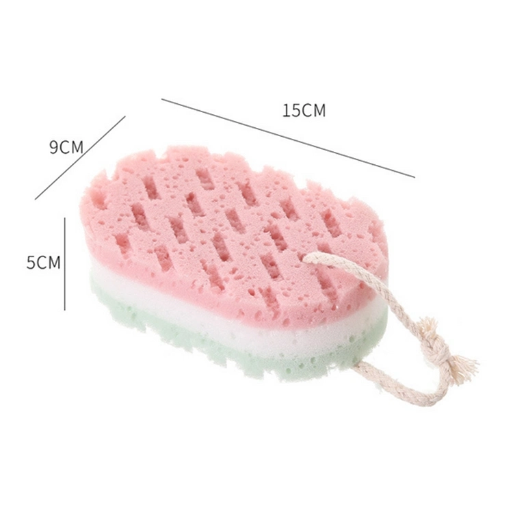 Bath Sponge Shower Adult Bath Wash Face Artifact Three-Color Oval Foaming Sponge with Rope