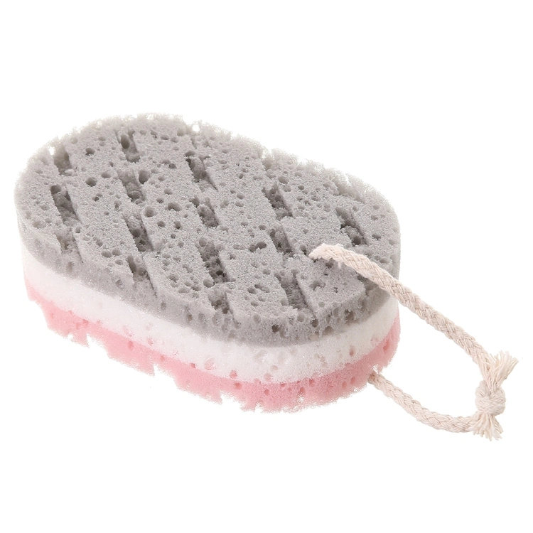 Bath Sponge Shower Adult Bath Wash Face Artifact Three-Color Oval Foaming Sponge with Rope